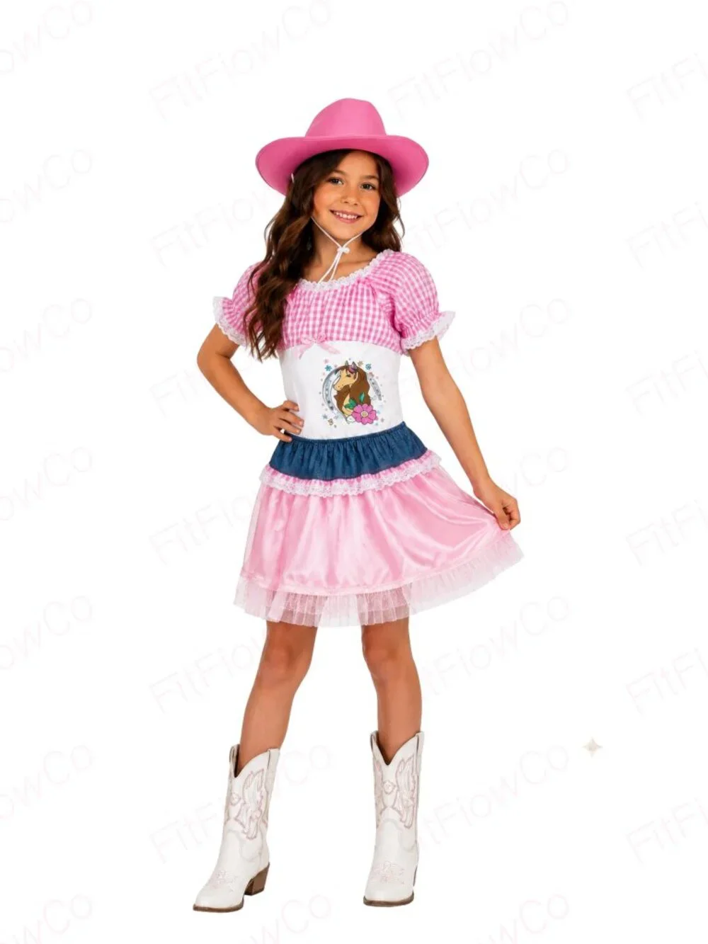 Forum Novelties Pink Cowgirl Costume Girls 8-10 NWT Hat Top Skirt Western